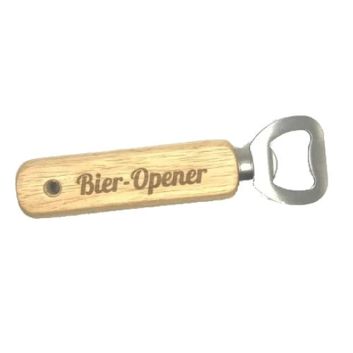 Flaschenöffner aus Holz mit Lasergravur "Bier-Opener"