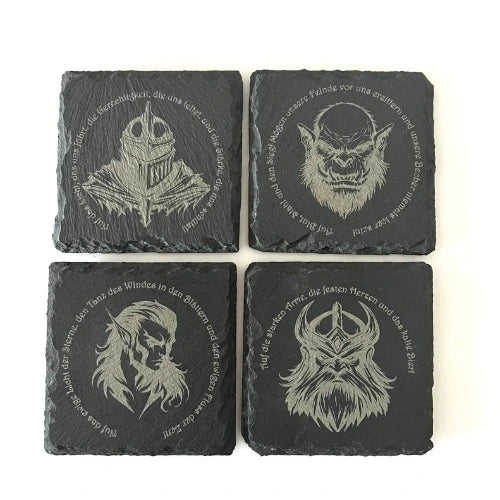 Schieferuntersetzer 4er Set. Fantasy