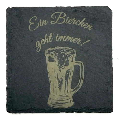 Schiefer-Untersetzer mit Lasergravur "Ein Bierchen geht immer!"