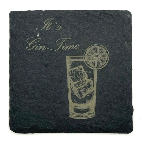 Schiefer-Untersetzer mit Gravur "It's Gin-Time"